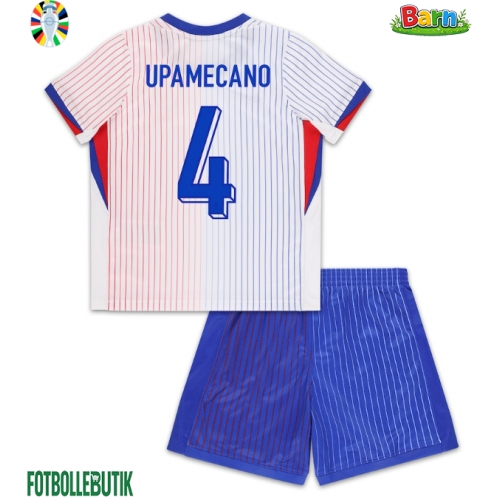 Frankrike Dayot Upamecano #4 Bortaställ Barn EM 2024 Kortärmad (+ Korta byxor)